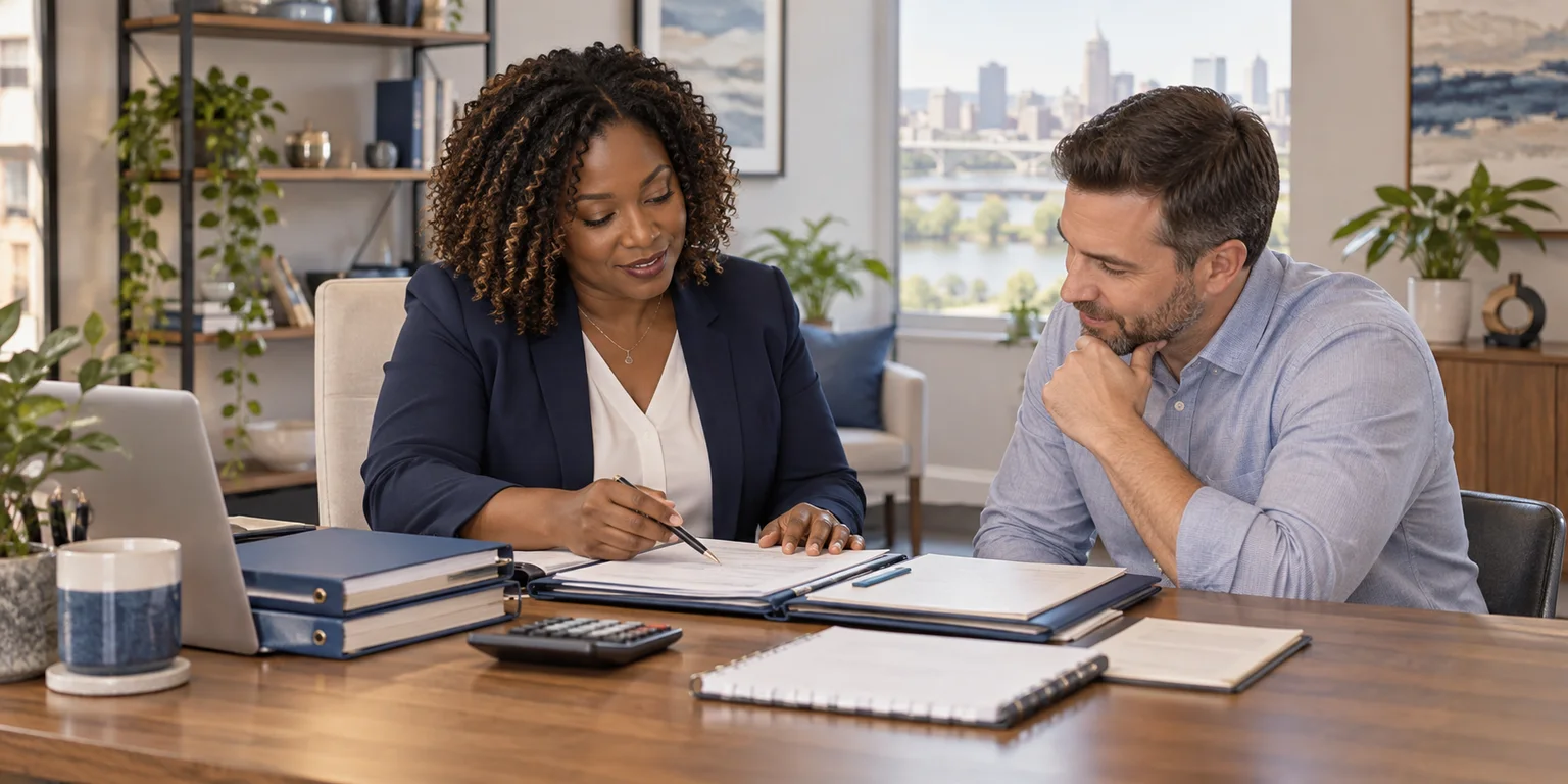 Illustration of business accounting planning with financial folders and an unlettered work schedule.
